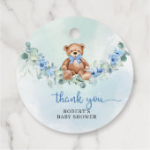 Grappige teddybeer stoffige blauwe bloemeneucalypt bedankjes labels (Achterkant)