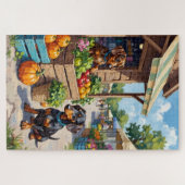 Grappige tekening van een dashond op de boerenmark legpuzzel (Horizontaal)