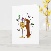 Grappige tekening van een feestvierende dachshond kaart (Gele Bloem)