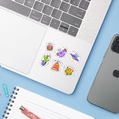 Grappige tekensticker set sticker (Laptop met iPhone)