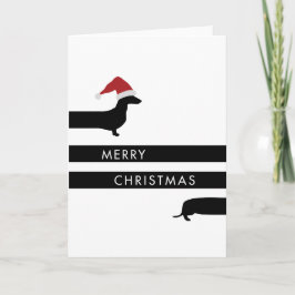 Grappige Tekkel met het pet van de Kerstman Feestdagen Kaart
