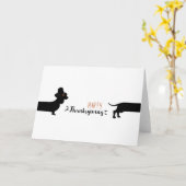 Grappige Tekkel met pelgrimspet Halloween Kaart (Gele Bloem)