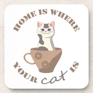 Grappige tekst Home is waar je kat in beker zit Bier Onderzetter