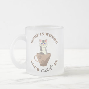 Grappige tekst Home is waar je kat in beker zit Matglas Koffiemok