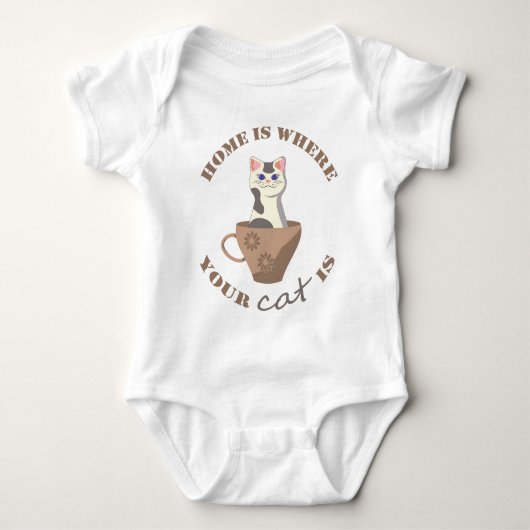 Grappige tekst Home is waar je kat in beker zit Romper (Voorkant)
