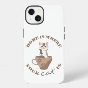 Grappige tekst Thuis is waar je kat in een kopje z iPhone 13 Hoesje