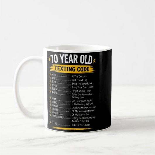 Grappige tekstcode voor 70-jarigen cadeau voor koffiemok (Links)