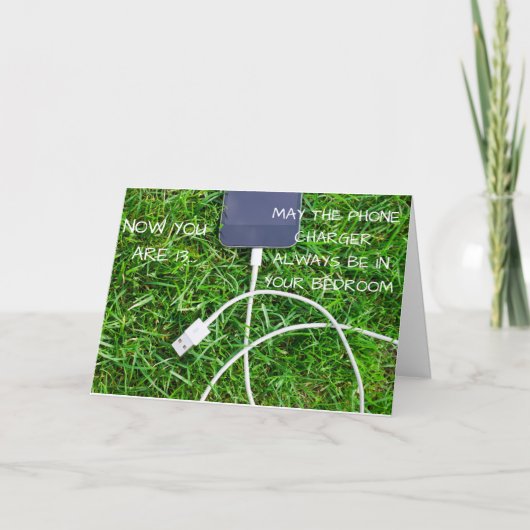 Grappige telefoonoplader 13e verjaardagskaart kaart (Voorkant)