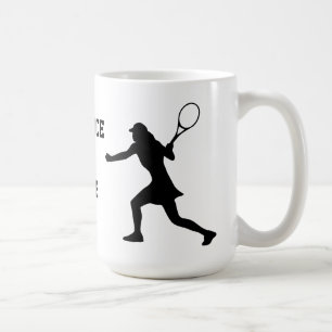 Grappige tennis mok met silhouet van vrouwelijke s