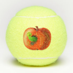 Grappige tennisballen met Gelukkige Worm in Apple