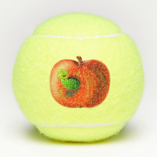 Grappige tennisballen met Gelukkige Worm in Apple (Voorkant)