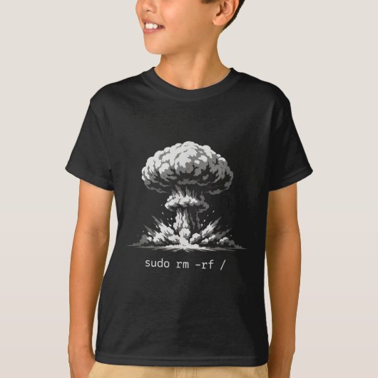 Grappige terminal grap sudo rm -rf slash hackers t-shirt (Voorkant)
