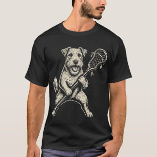 Grappige Terrier die Lacrosse Sporten speelt Vinta T-shirt