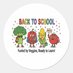 Grappige terug-naar-school schattige groente karak ronde sticker