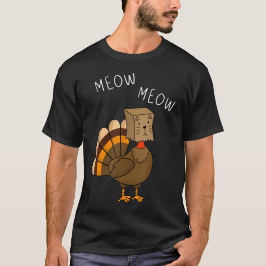 Grappige Thanksgiving Fake Cat Meow met Turkije T-shirt (Voorkant)