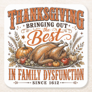 Grappige Thanksgiving Familie Dysfunctie Quote Hum Kartonnen Onderzetters