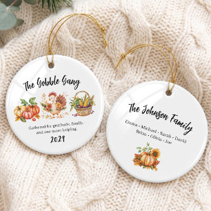 Grappige Thanksgiving-familiegroep Keramisch Ornament