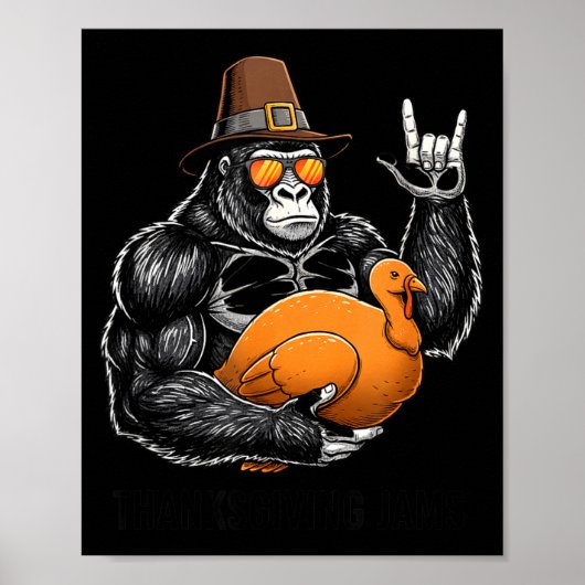 Grappige Thanksgiving Gorilla met kalkoen Lgrim-ho Poster (Voorkant)