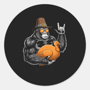 Grappige Thanksgiving Gorilla met kalkoen Lgrim Ho Ronde Sticker