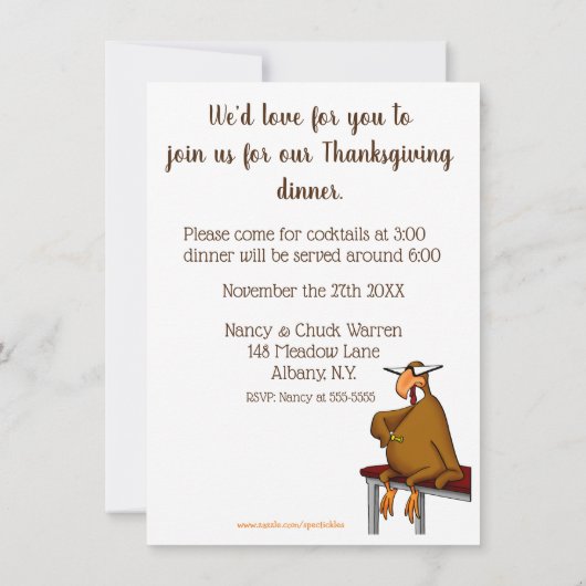 Grappige Thanksgiving Humor uitnodigingen (Achterkant)