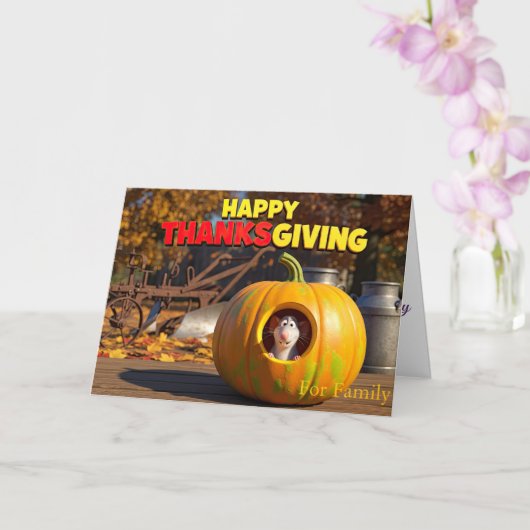 Grappige Thanksgiving kaart met rat en pompoen (Orchidee)