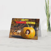 Grappige Thanksgiving kaart met rat en pompoen (Voorkant)