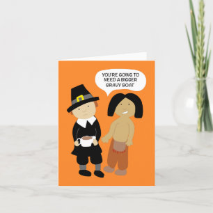 Grappige Thanksgiving Kaart Pelgrim en Indiaan