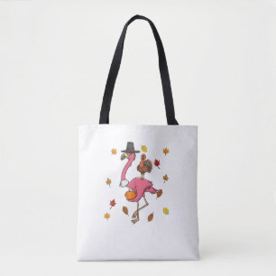 grappige Thanksgiving pelgrim flamingo met turkije Tote Bag