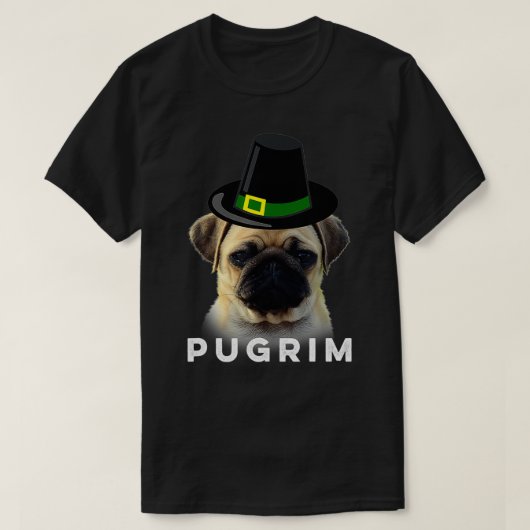 Grappige Thanksgiving Pelgrim Pugrim Pug Dog T-shirt (Design voorkant)
