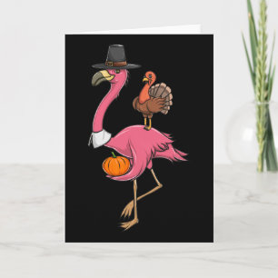 Grappige Thanksgiving-pilgrimflamingo met kalkoen  Kaart