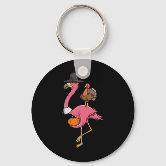 Grappige Thanksgiving-pilgrimflamingo met kalkoen Sleutelhanger (Voorkant)