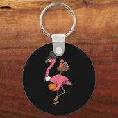 Grappige Thanksgiving-pilgrimflamingo met kalkoen Sleutelhanger (Voorkant)