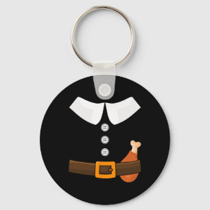Grappige Thanksgiving-pilgrimkostuum met kalkoenpo Sleutelhanger