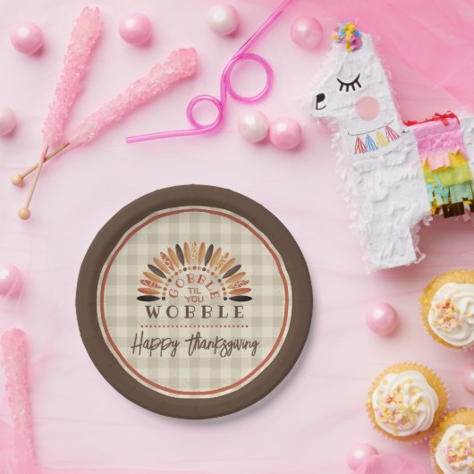 Grappige Thanksgiving Plaid Gobble Til You Wobble Papieren Bordje (Feest)
