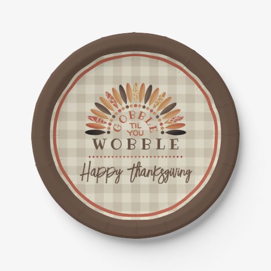 Grappige Thanksgiving Plaid Gobble Til You Wobble Papieren Bordje (Voorkant)
