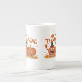 Grappige Thanksgiving pompoenen in heks Petten Car Porselein Kop (Voorkant)