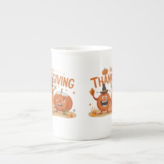 Grappige Thanksgiving pompoenen in heks Petten Car Porselein Kop (Voorkant)