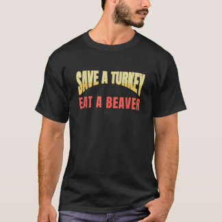 Grappige Thanksgiving Red een kalkoen eet een beve T-shirt