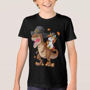 Grappige Thanksgiving Schattigee Eenhoorn Rijdende Tri-Blend Shirt