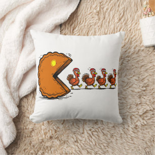 Grappige Thanksgiving Taart Eetende Kalkoen Retro Kussen
