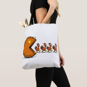 Grappige Thanksgiving Taart Eetende Kalkoen Retro Tote Bag
