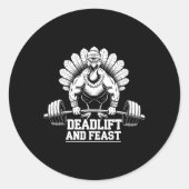 Grappige Thanksgiving Turkije Deadlift en Feest Gy Ronde Sticker (Voorkant)