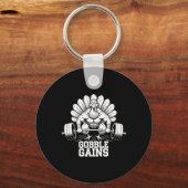 Grappige Thanksgiving Turkije Gobble Krijgt Gym Wo Sleutelhanger (Voorkant)