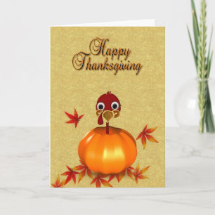 Grappige Thanksgiving Turkije in pompoen Wenskaart Feestdagen Kaart