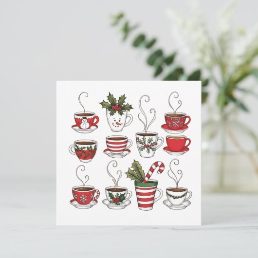 Grappige thee mokken kersttijd kaart (Staand voorkant)