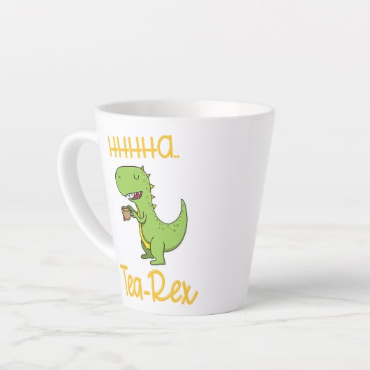 Grappige thee rex tyrannosaurus dinosaurus nippen latte mok (Linkerhoek)