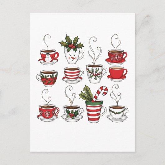 Grappige theekopjes kersttijd  briefkaart (Voorkant)