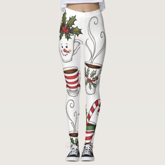 Grappige theekopjes kersttijd leggings (Voorkant)