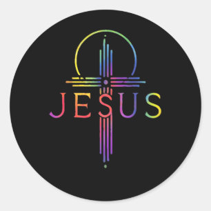 Grappige Tie Dye Jezus Christus Kruis Christelijk Ronde Sticker