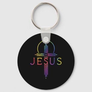 Grappige Tie Dye Jezus Christus Kruis Christelijk Sleutelhanger